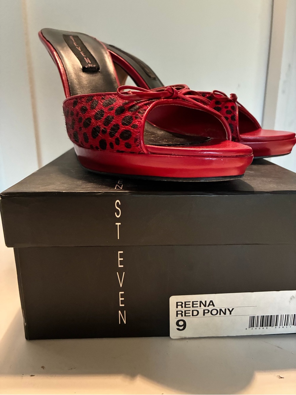 Steve Madden Red Leopard Print Pony Hair Platform Mule Heels - Reena